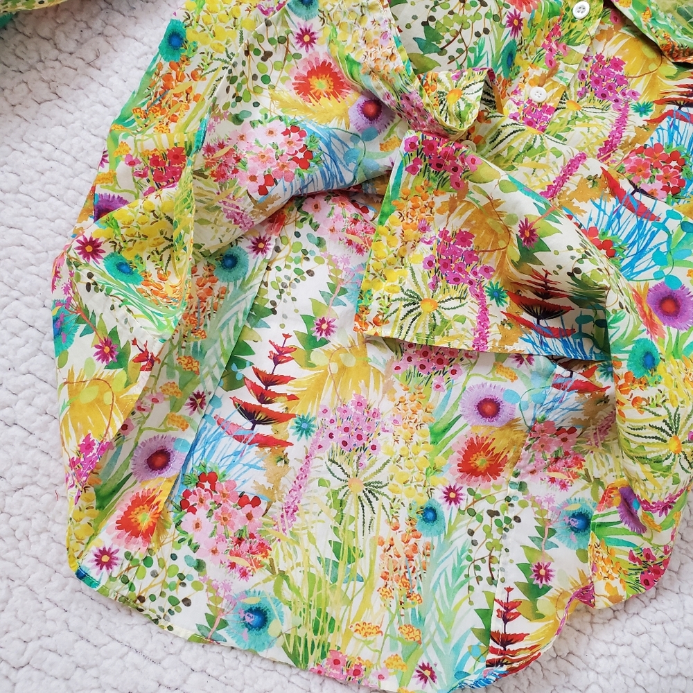 J.Crew Liberty Cotton Floral Button Down Size 0 Semi-Sheer - Picture 11 of 14